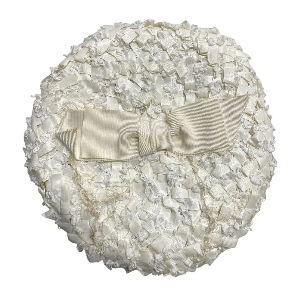 Vintage Gertrude California Womens Ivory Bow Pillbox Fascinator Hat